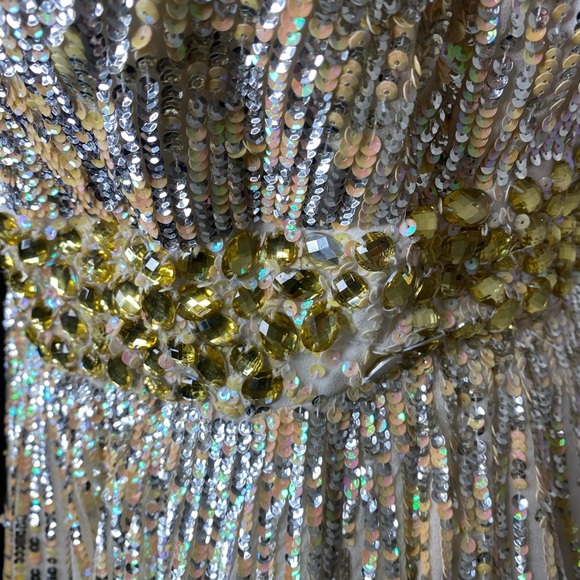 Sherri Hill Sparkly Show Stopper Strapless Gold and Cream Evening Gown Sz 4 - Picture 7 of 13